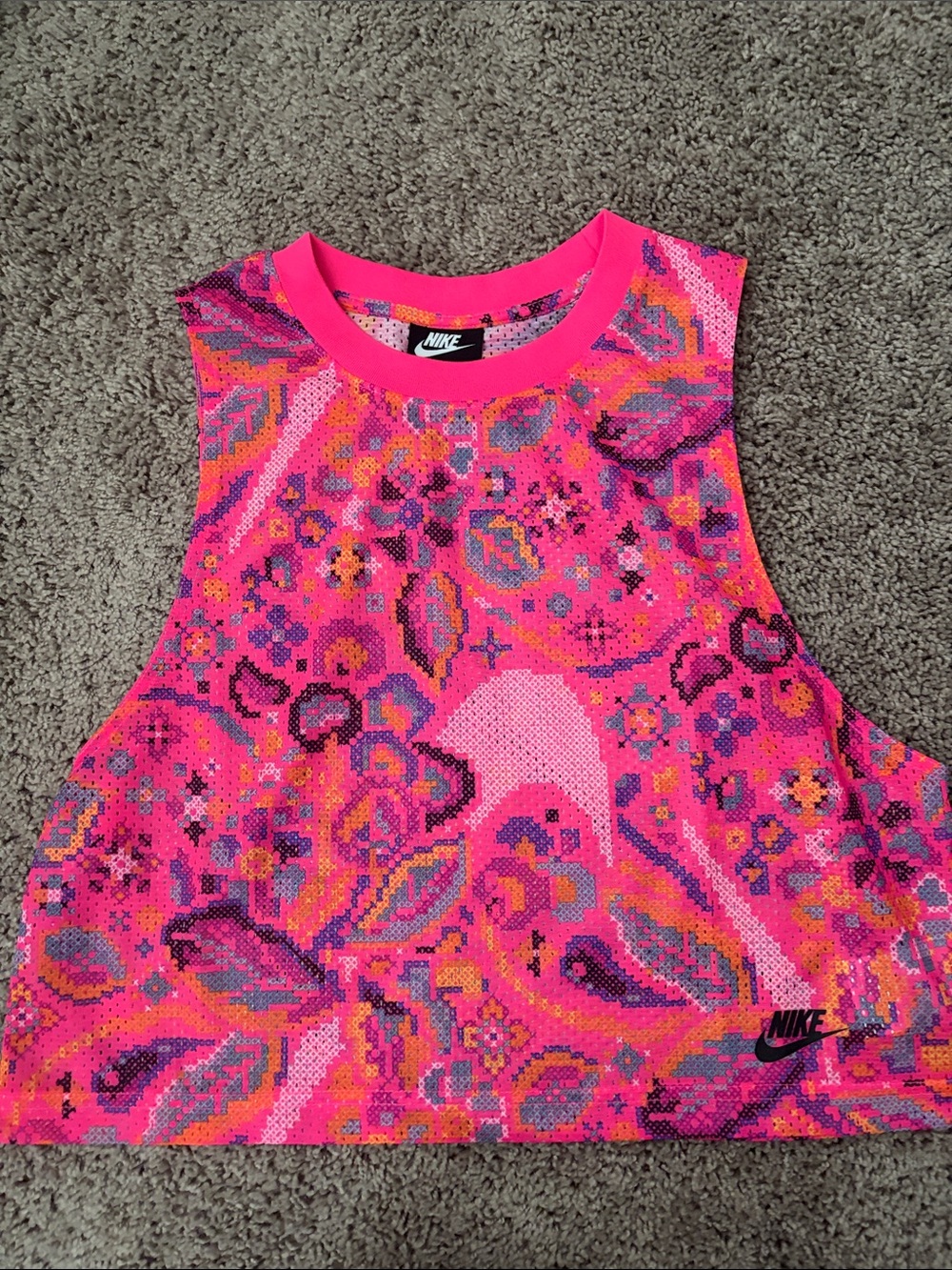 Nike Girls Hot Pink Paisley Print Crop Tank